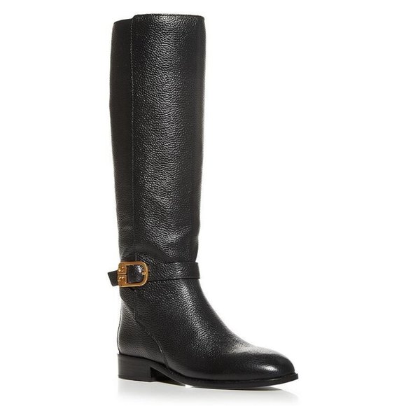 New! Tory Burch Women's Brooke Buckle Tall Riding Boots Black Size 7 M DD280
